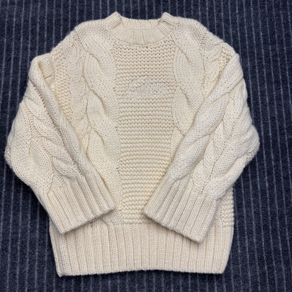 Gisou Womens One Size Cream Cable Knit Oversized Logo Sweater (2388)